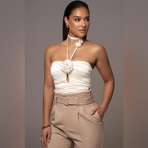 JLUXLABEL Ivory Satin Ruched Strapless Top Size Small New